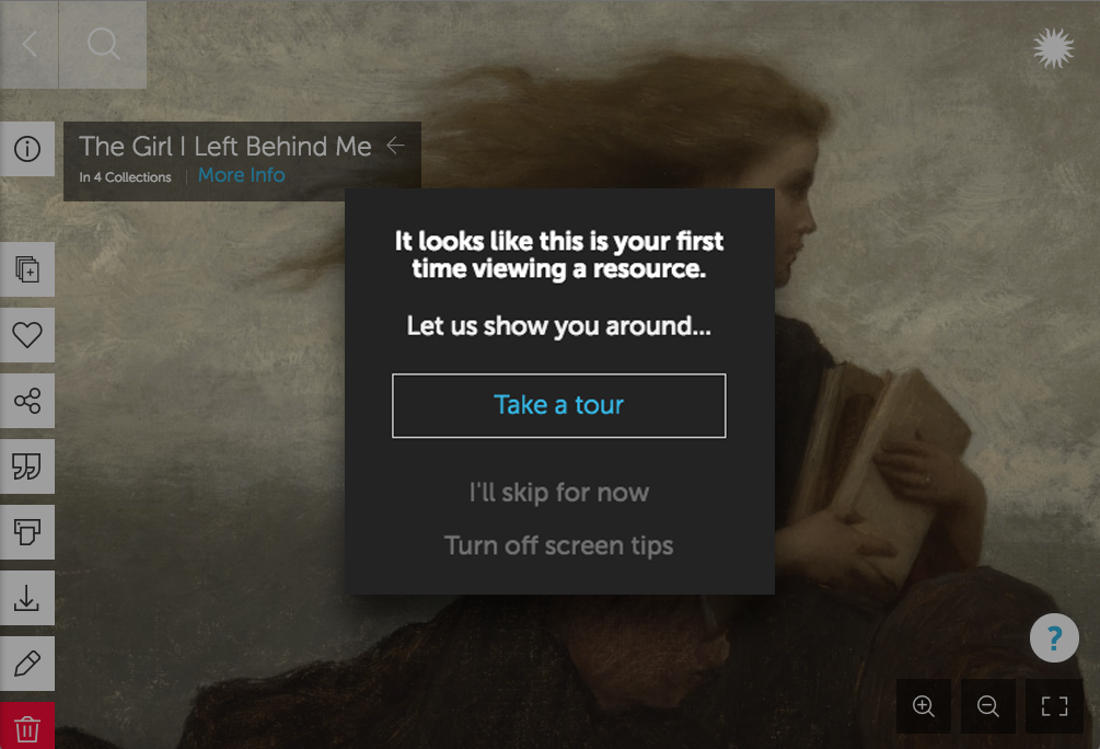 Based on the research findings, the Smithsonian Learning Lab now contains automated, just-in-time, popup windows that explain elements of the user interface to help orient new users to functions and terminology. Based on the research findings, the Smithsonian Learning Lab now contains automated, just-in-time, popup windows that explain elements of the user interface to help orient new users to functions and terminology.