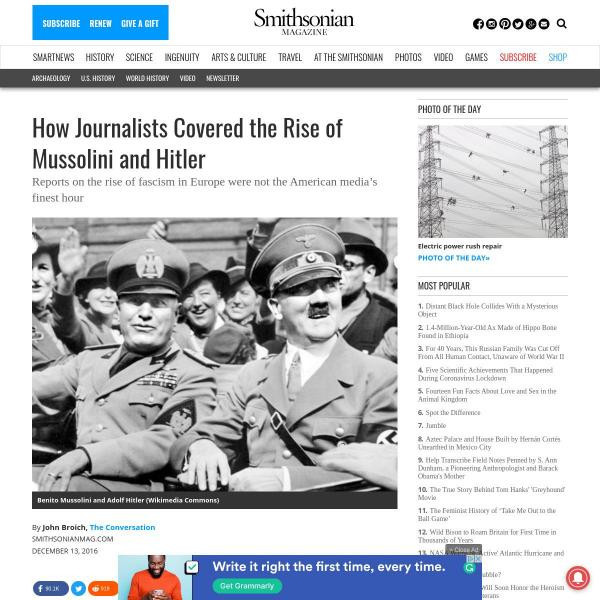 Resources How Journalists Covered The Rise Of Mussolini And Hitler Smithsonian Learning Lab