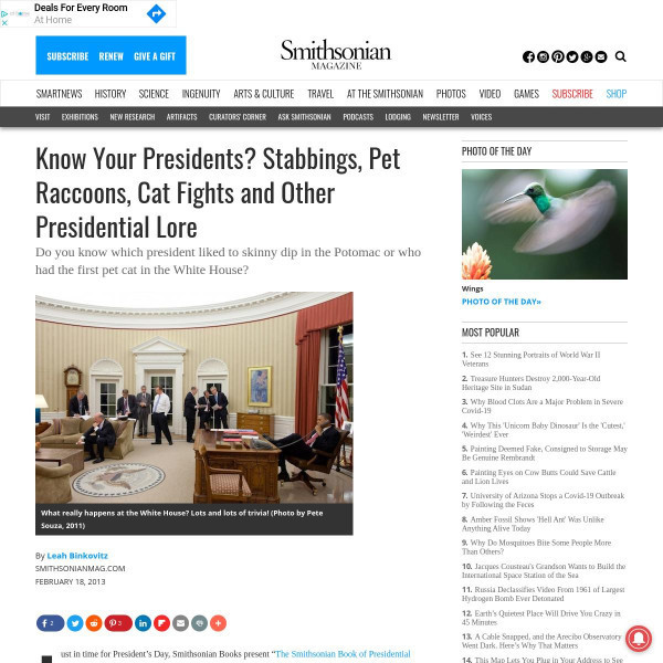 Resources :: Know Your Presidents? Stabbings, Pet Raccoons, Cat Fights ...