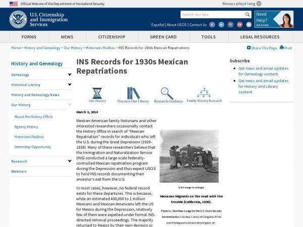 INS Records for 1930s Mexican Repatriations